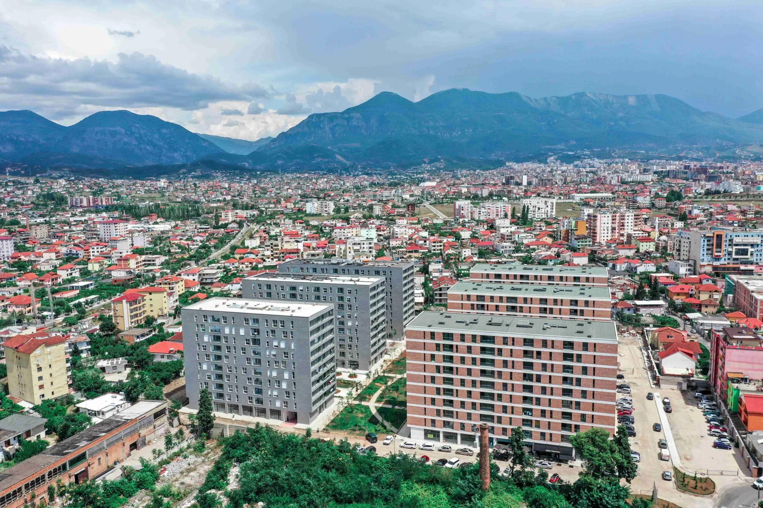 The development seen across Tirana with the mountains beyond