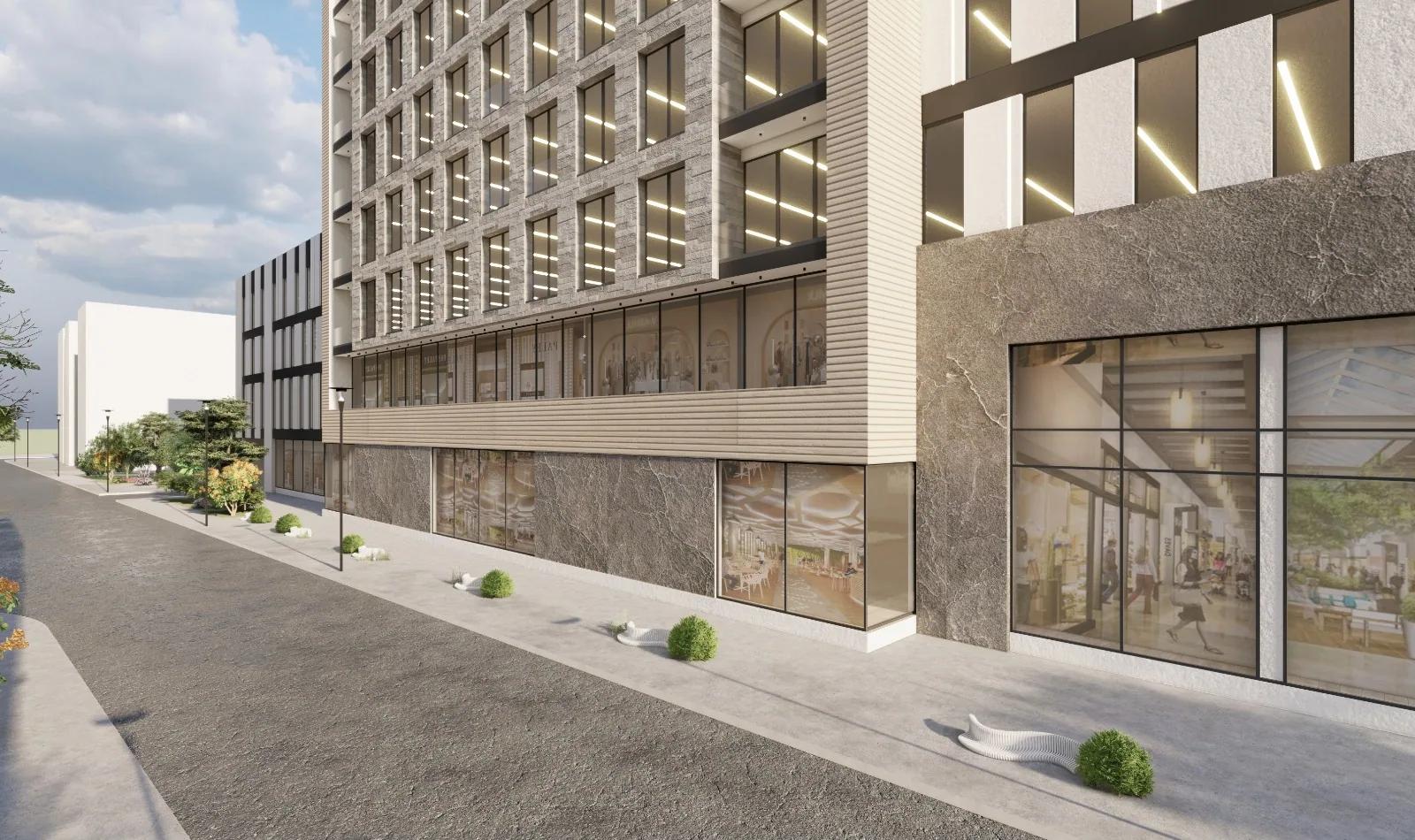 The retail frontage at street level
