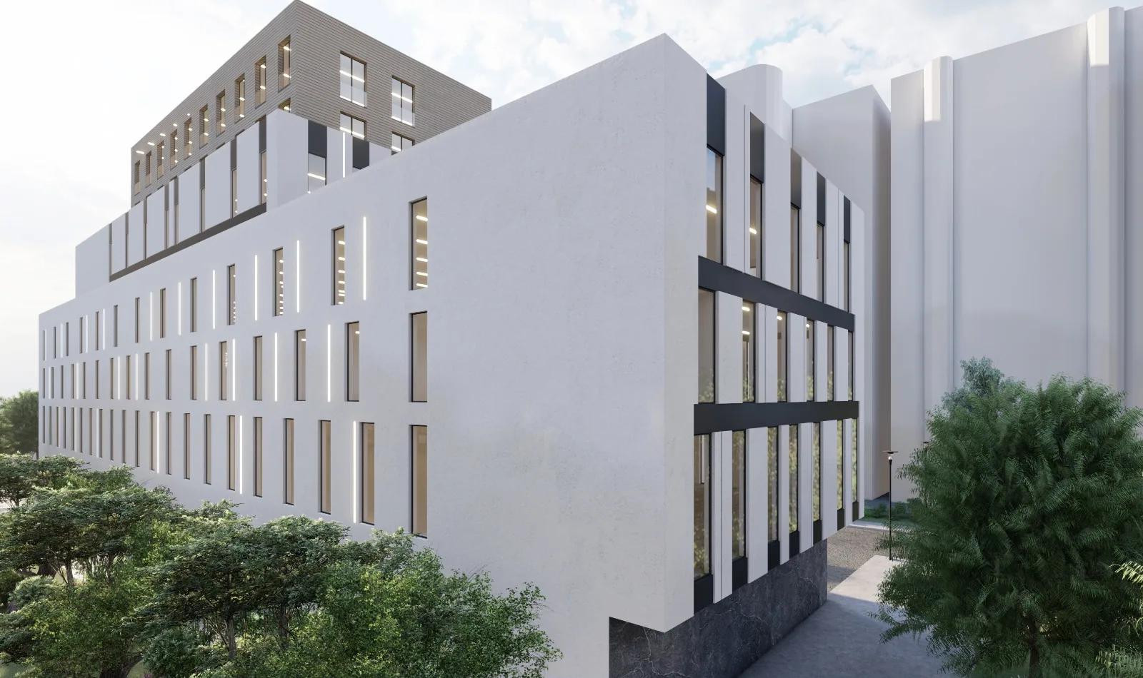 Rear elevation stepping down towards the neighbouring block
