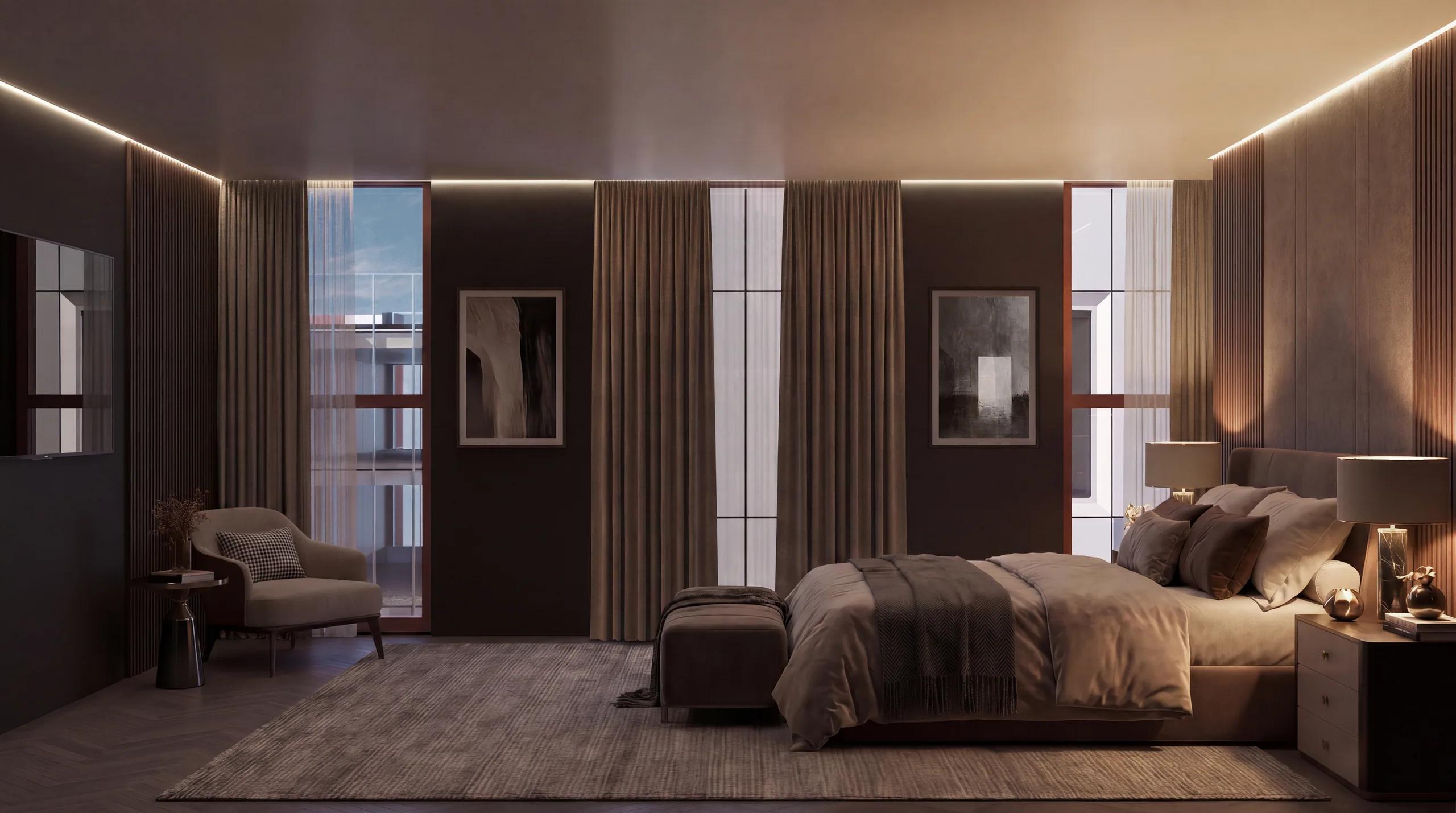 Furnished bedroom in a show apartment