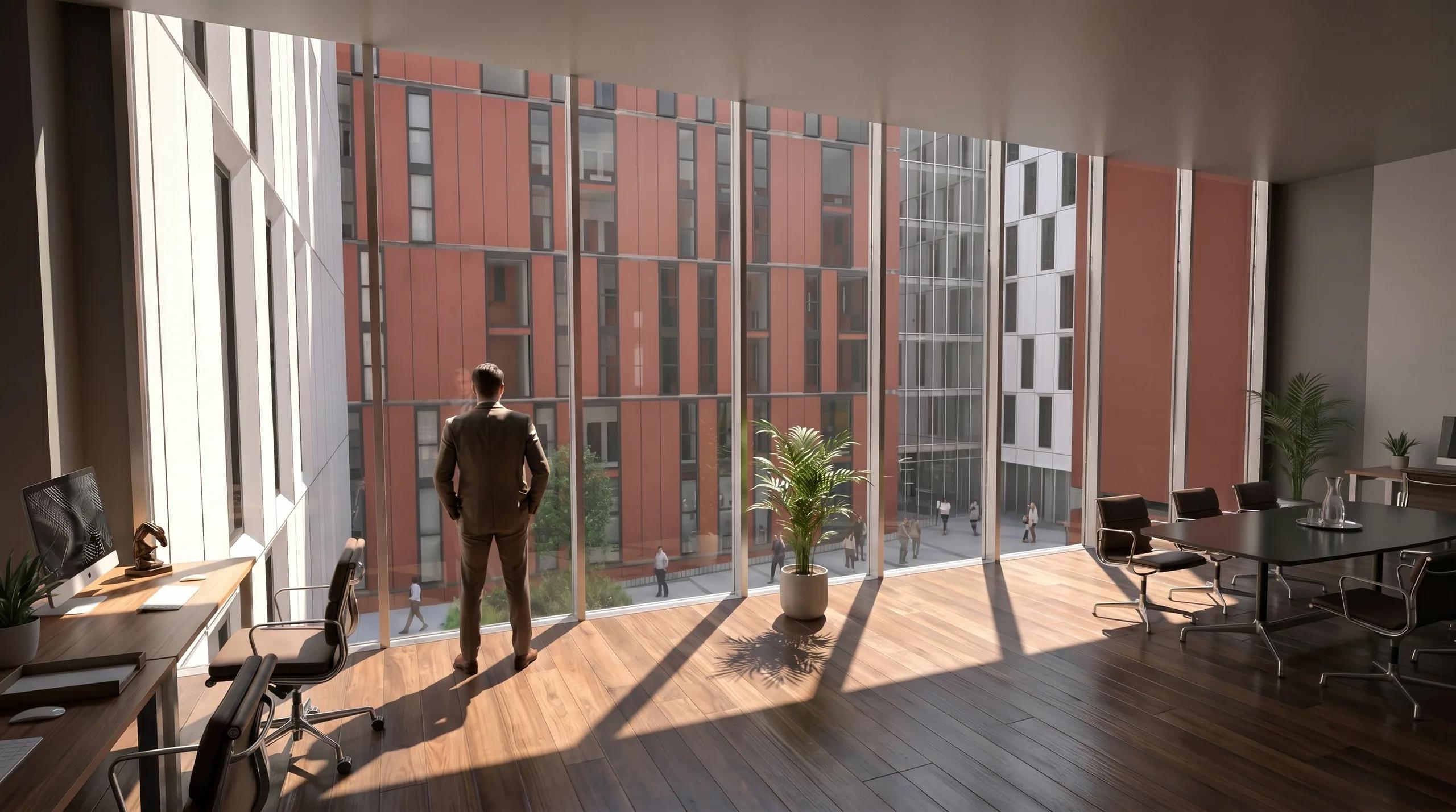 Living space opening onto a full-height glazed terrace