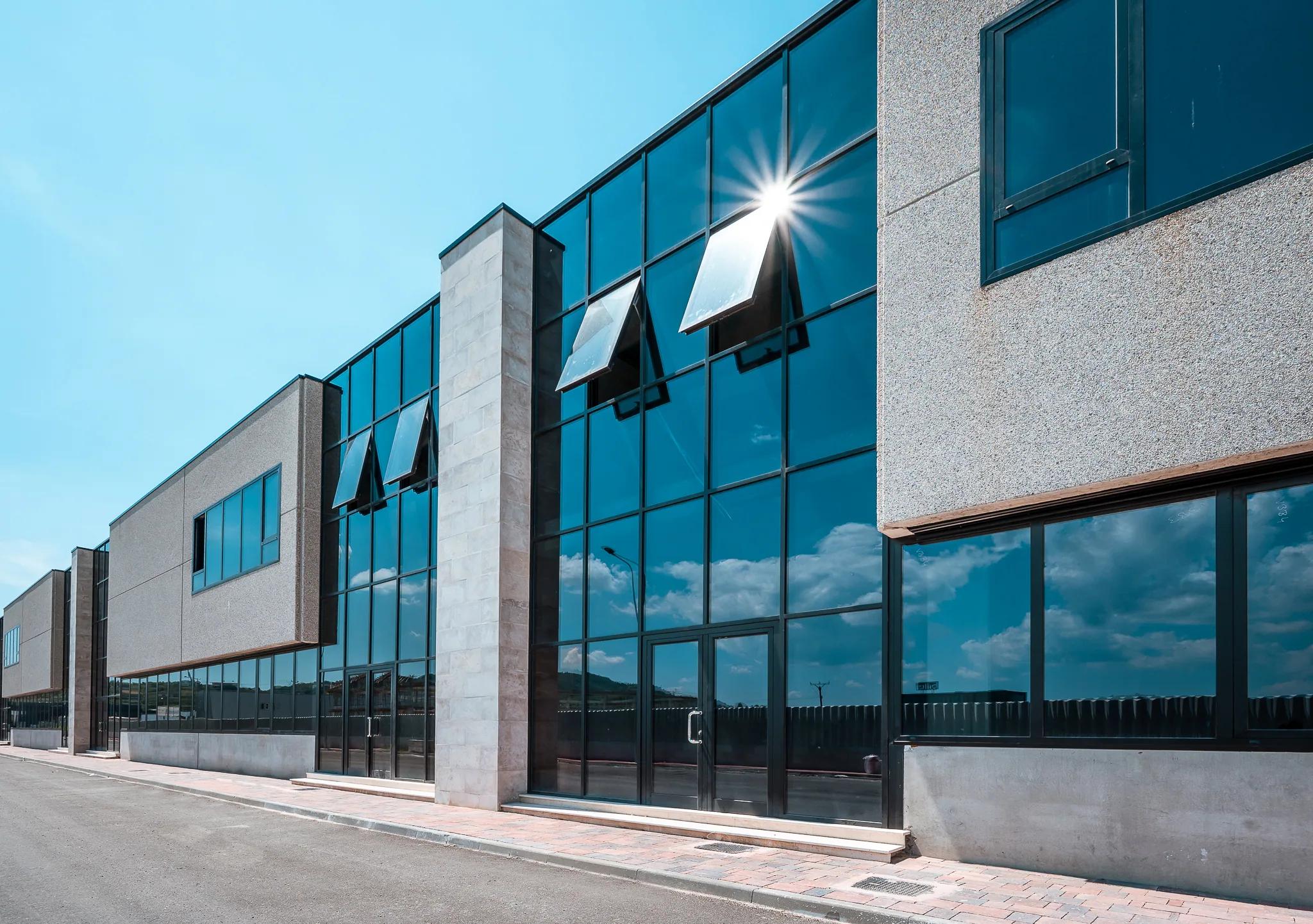 The glazed showroom and office frontage