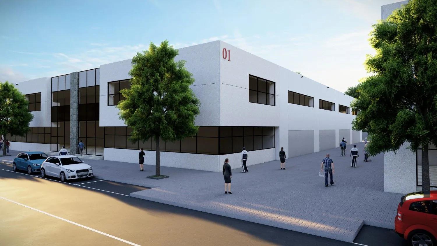 The office and showroom building on its corner