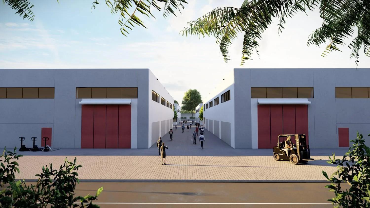 Loading yard between the warehouse rows in use